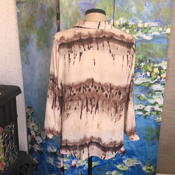 Blouse Long Sleeve Tan and Brown - Picture 2 of 6